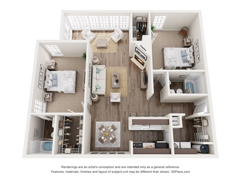 Floor plan for 2 beds, 2 baths, 1090 sqft